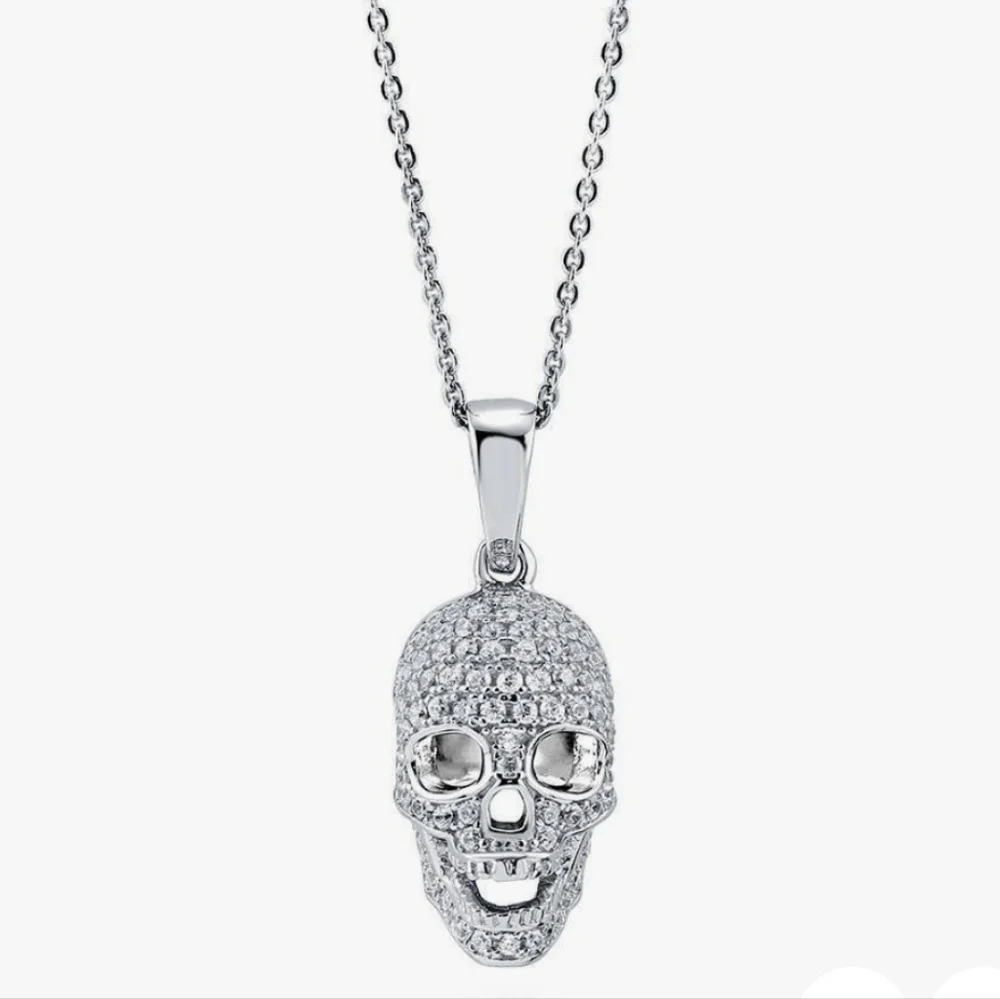 NEW Skull Bones Cubic Zirconia  Necklace in Sterling Silver - Picture 3 of 16